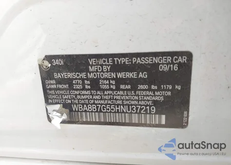 2017 BMW 340I xDrive из США, поврежденный, VIN WBA8B7G55HNU37219